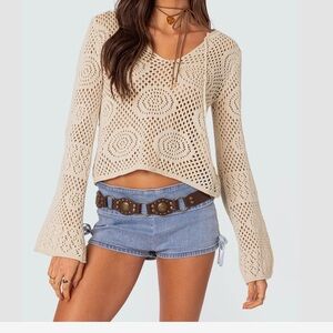 Edikted Beige Kinley Crochet Top